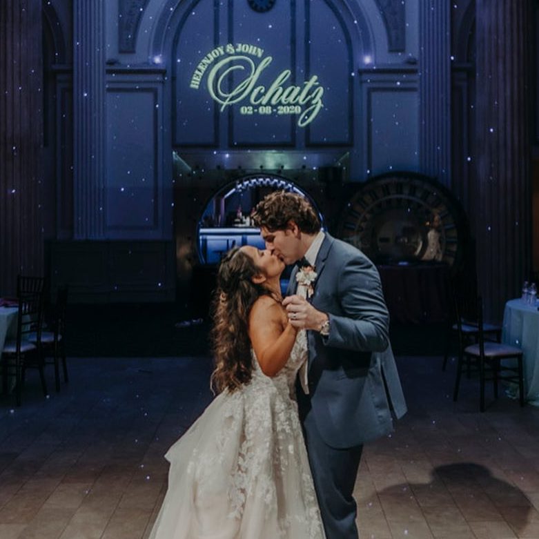 The Treasury on the Plaza Wedding GOBO projection designed by Annie Fox Design